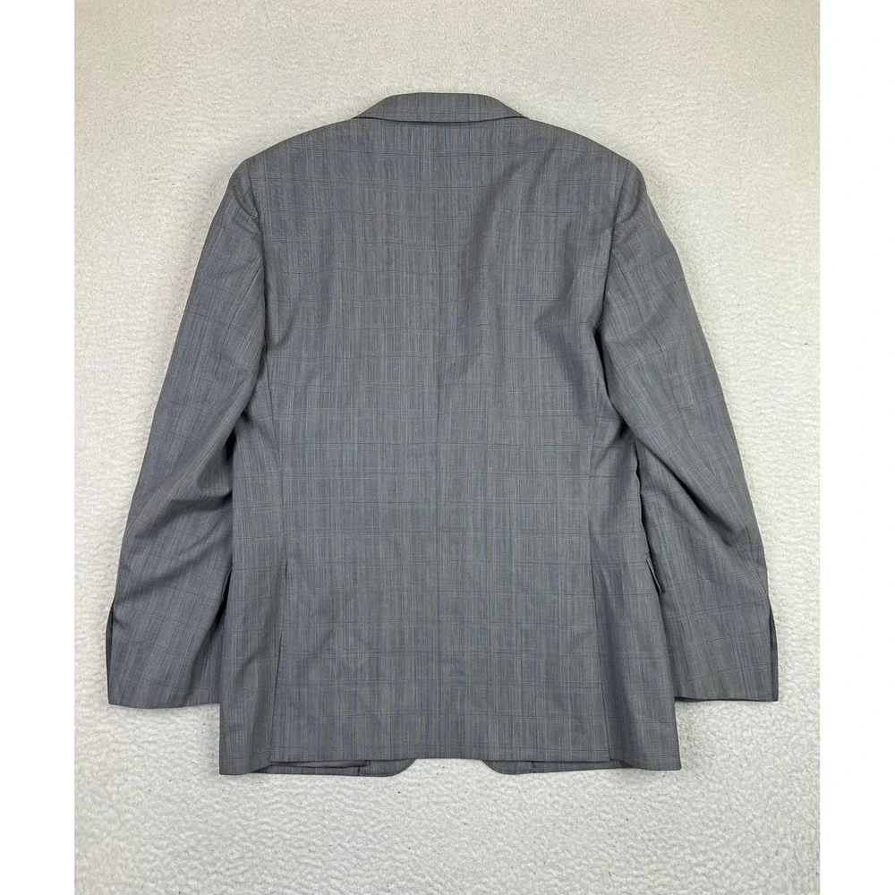 DKNY Blazer Mens 40R Gray Plaid 100% Wool Two‎ Button Suit Jacket Double Vent